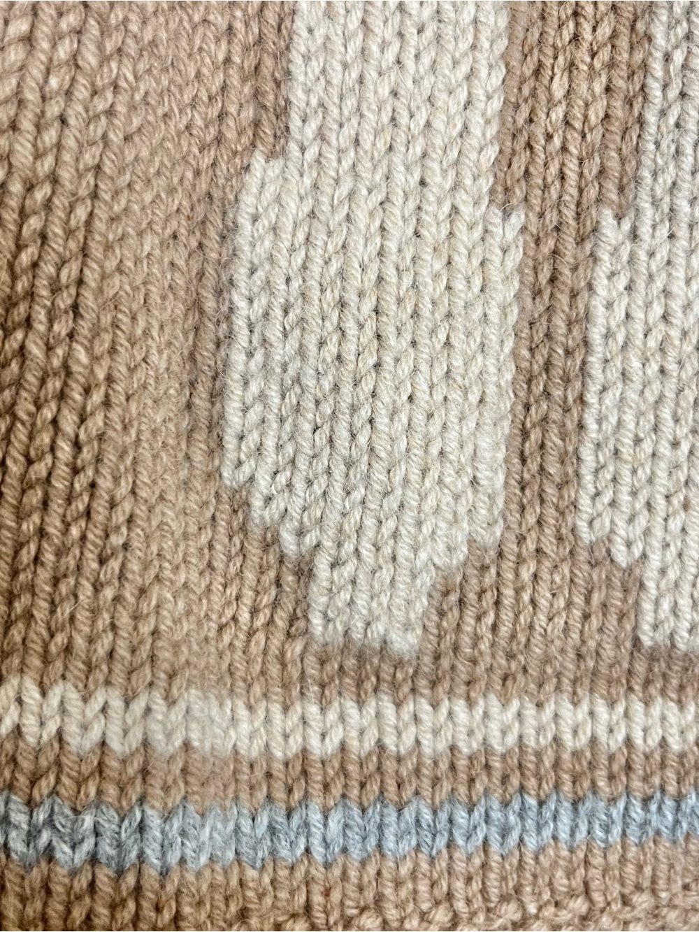 THE GREAT. Beige Knit Cardigan with Cream and Yellow Intarsia - Picture 11 of 13